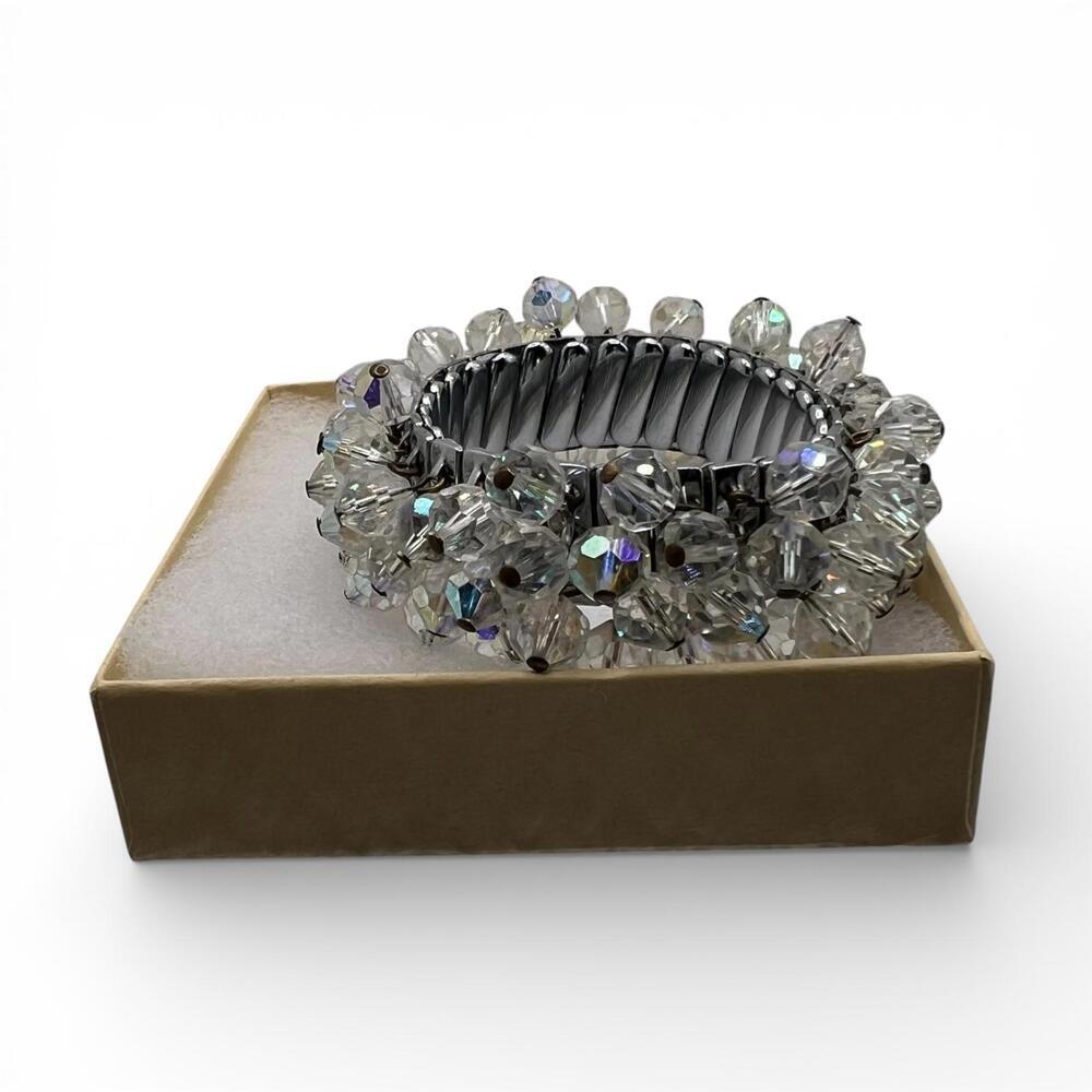 Vintage Y2K Clear Crystal Beaded Stretch Bracelet